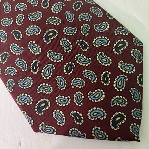 Brooks Brothers Makers Silk Necktie Tie Men's Paisley Maroon Blue Yellow USA